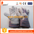 Cow Split Leather Work Gloves Stripe Cotton Drill Back Safety Gloves Dlc215